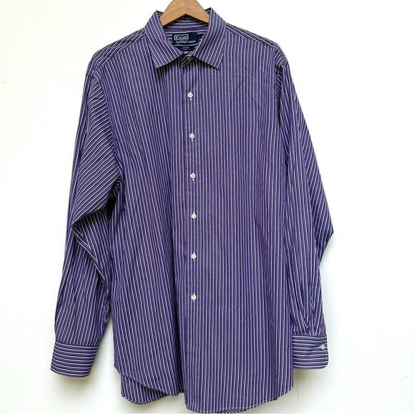 Polo Ralph Lauren Curham Classic Fit Purple and White Stripe Top sz 17 34/35 - Picture 1 of 6